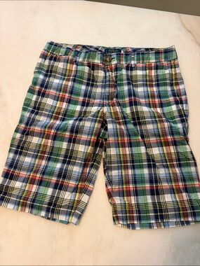 Polo by Ralph Lauren Green-Blue Multi Plaid Flat Front Shorts LIKE NEW!!